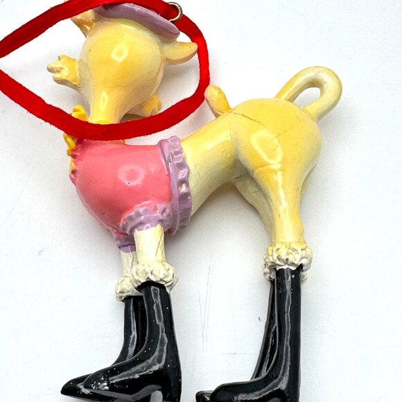 1990s Fashion Forward Cat Ornament Pink Outfit Black Boots Red Handpainted Vtg - Picture 4 of 7